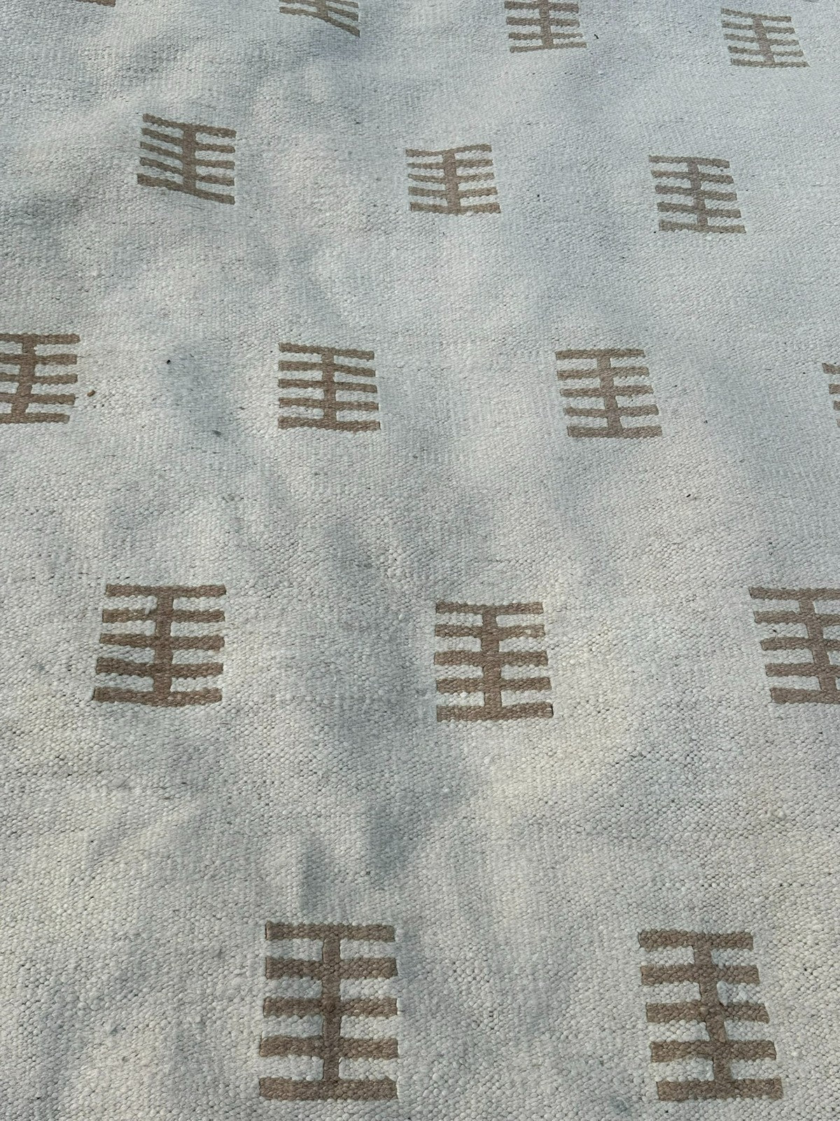 Kelim Teppich Wolle Flachgewebe Creme Geometrisch Boho Handgewebt 326x205 Cm
