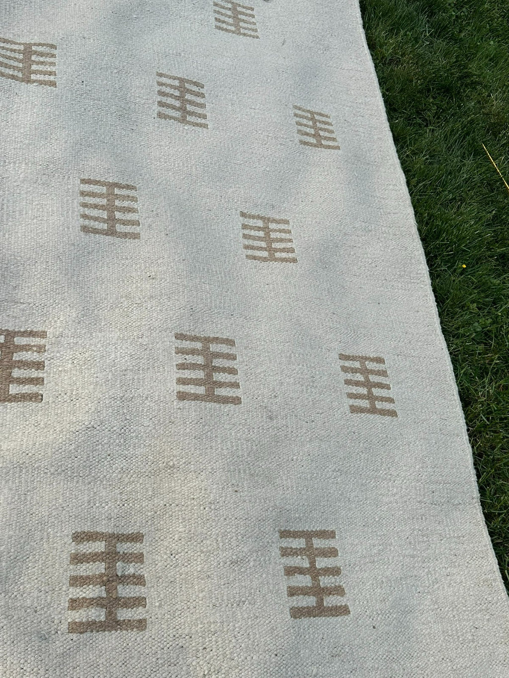 Kelim Teppich Wolle Flachgewebe Creme Geometrisch Boho Handgewebt 326x205 Cm