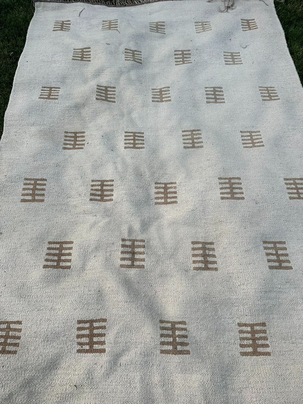 KELIM TEPPICH WOLLE FLACHGEWEBE CREME GEOMETRISCH BOHO HANDGEWEBT 326x205 CM