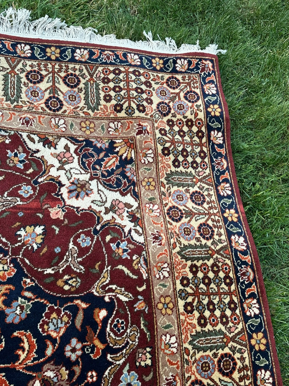 Orientteppich im Stil Täbriz handgeknüpft Medaillon Wolle Blau/rot 360X234cm