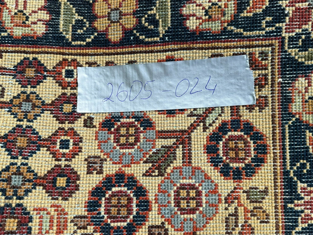 Orientteppich im Stil Täbriz handgeknüpft Medaillon Wolle Blau/rot 360X234cm