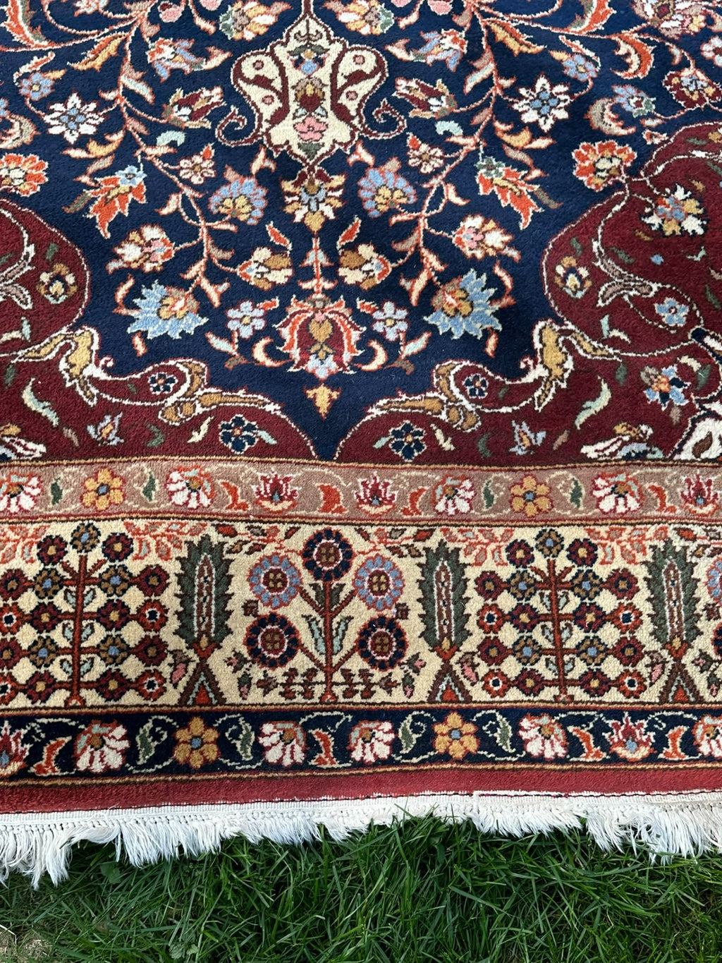 Orientteppich im Stil Täbriz handgeknüpft Medaillon Wolle Blau/rot 360X234cm