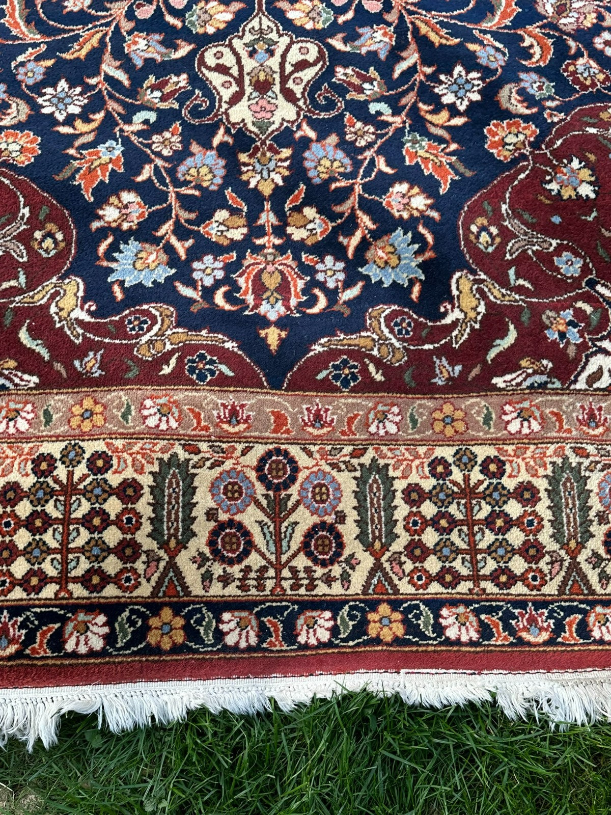 Orientteppich im Stil Täbriz handgeknüpft Medaillon Wolle Blau/rot 360X234cm