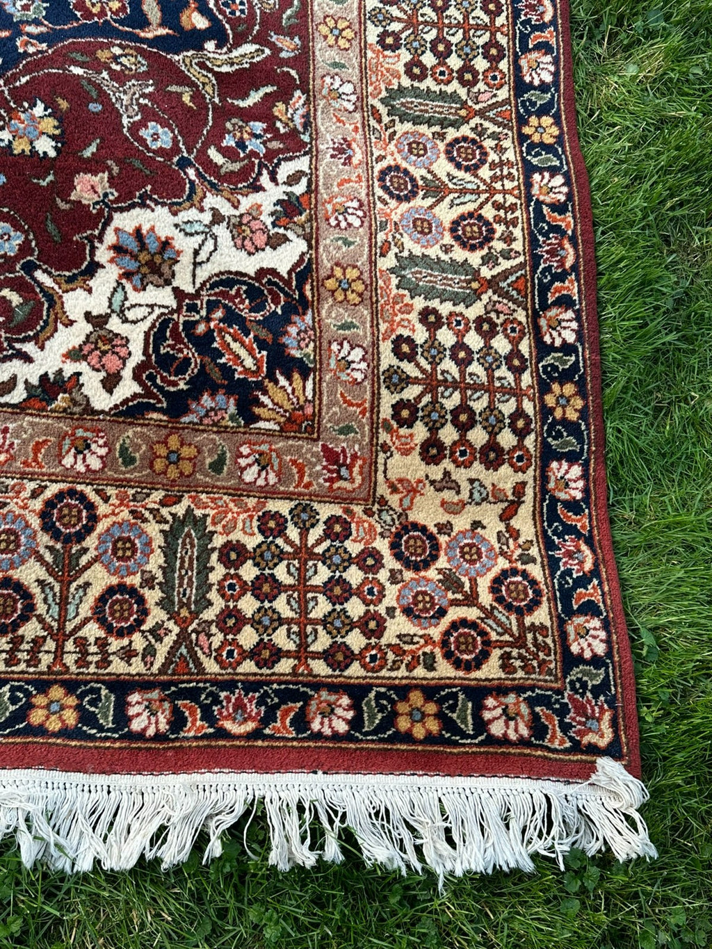 Orientteppich im Stil Täbriz handgeknüpft Medaillon Wolle Blau/rot 360X234cm