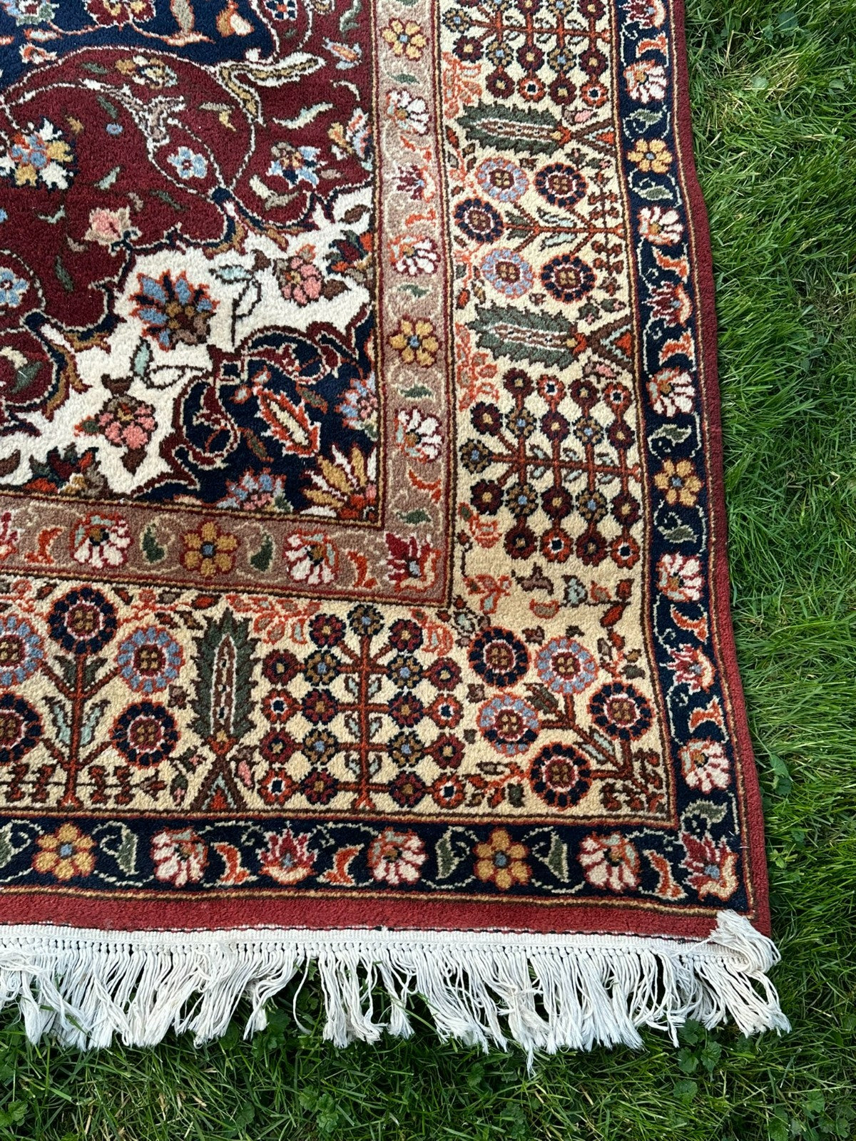 Orientteppich im Stil Täbriz handgeknüpft Medaillon Wolle Blau/rot 360X234cm