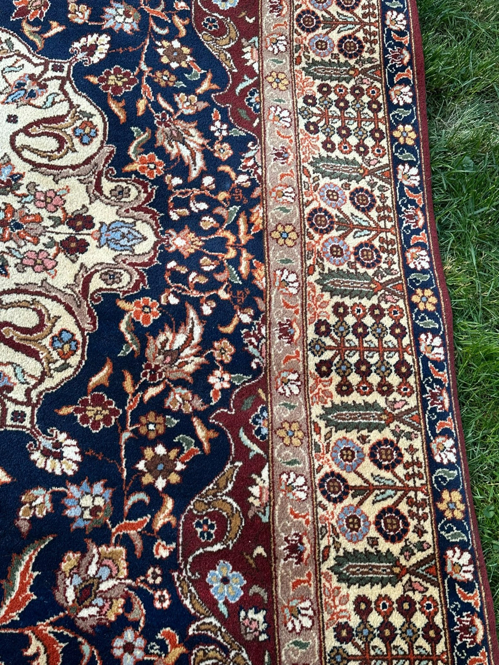 Orientteppich im Stil Täbriz handgeknüpft Medaillon Wolle Blau/rot 360X234cm