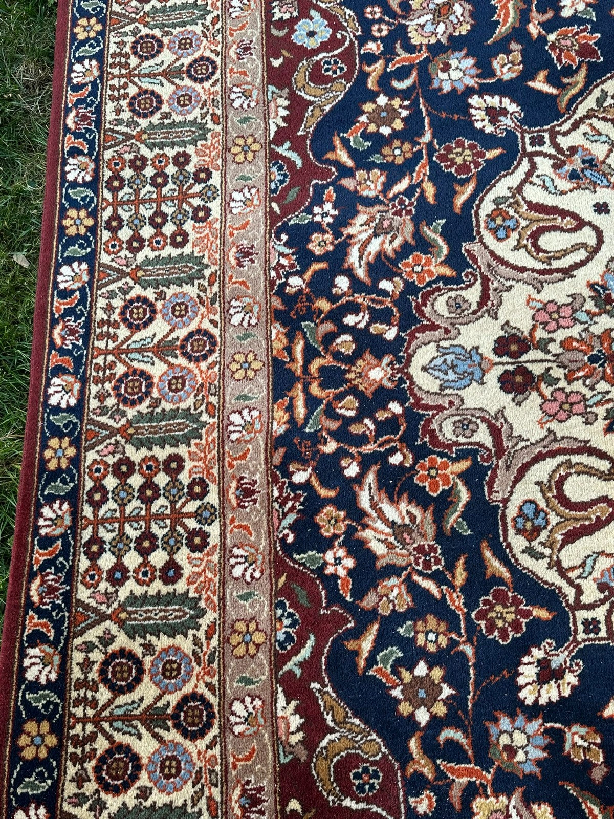 Orientteppich im Stil Täbriz handgeknüpft Medaillon Wolle Blau/rot 360X234cm