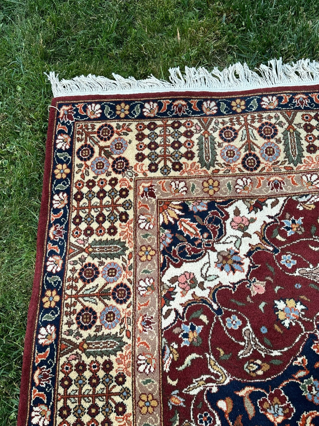 Orientteppich im Stil Täbriz handgeknüpft Medaillon Wolle Blau/rot 360X234cm