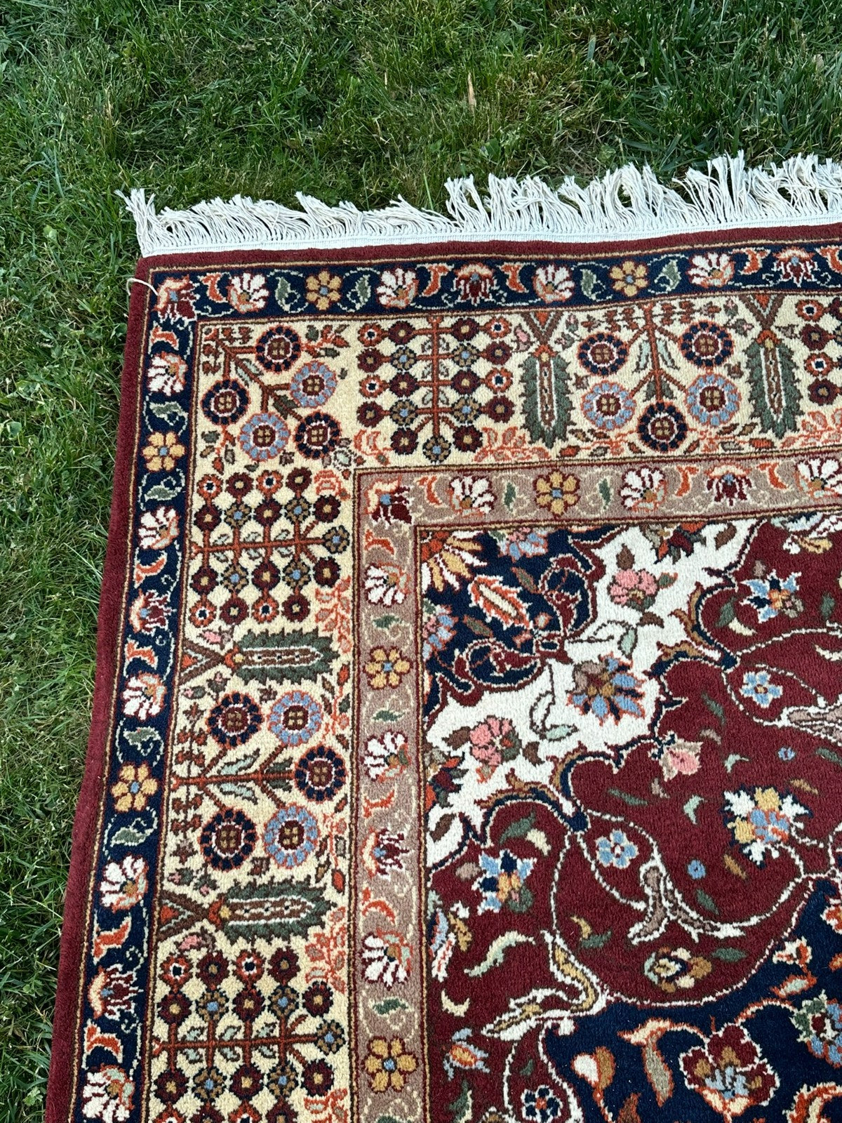 Orientteppich im Stil Täbriz handgeknüpft Medaillon Wolle Blau/rot 360X234cm