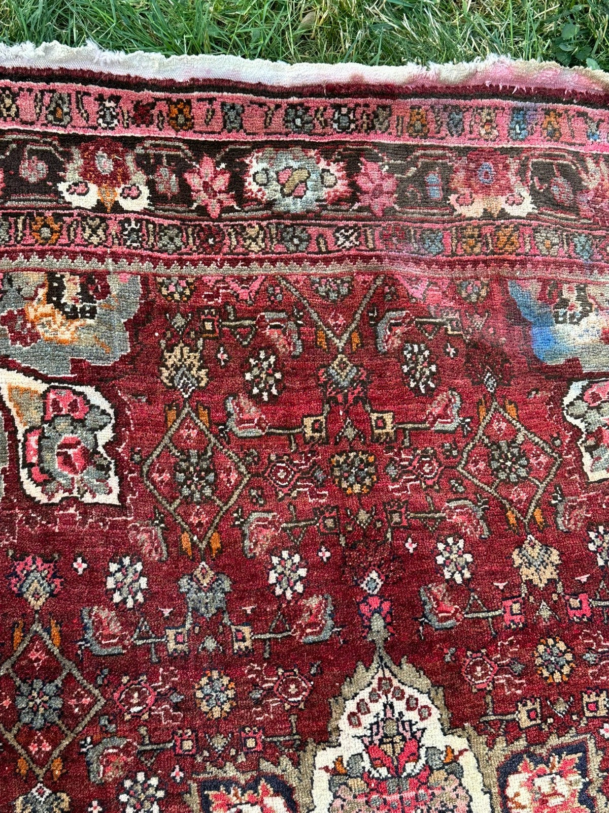 Orientteppich im Hamadan-Stil handgeknüpft Wolle Medaillon rot 157 X 110cm