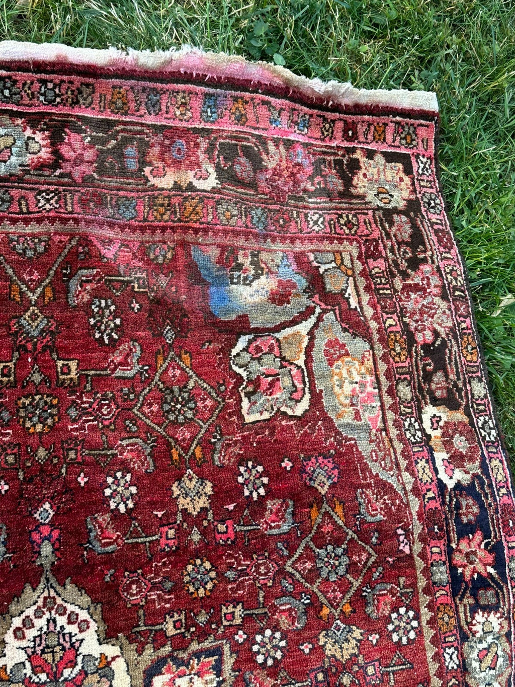 Orientteppich im Hamadan-Stil handgeknüpft Wolle Medaillon rot 157 X 110cm