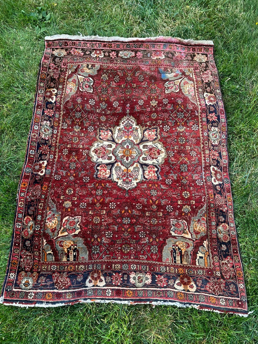 Orientteppich im Hamadan-Stil handgeknüpft Wolle Medaillon rot 157 X 110cm