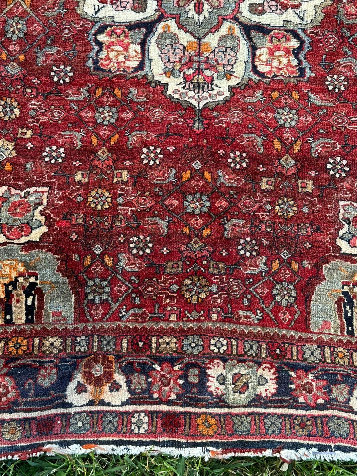 Orientteppich im Hamadan-Stil handgeknüpft Wolle Medaillon rot 157 X 110cm
