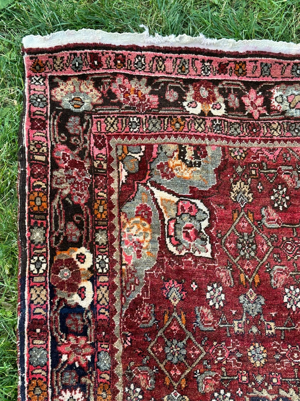 Orientteppich im Hamadan-Stil handgeknüpft Wolle Medaillon rot 157 X 110cm