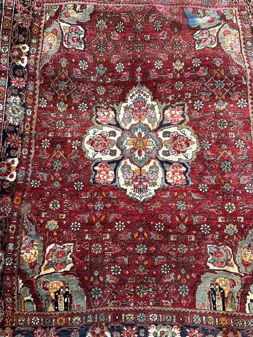 ORIENTTEPPICH IM HAMADAN-STIL HANDGEKNÜPFT WOLLE MEDAILLON ROT 157 x 110cm