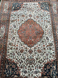 ORIENTTEPPICH TÄBRIZ-STIL 288x185 WOLLE HANDGEKNÜPFT MEDAILLON TIERE CREME