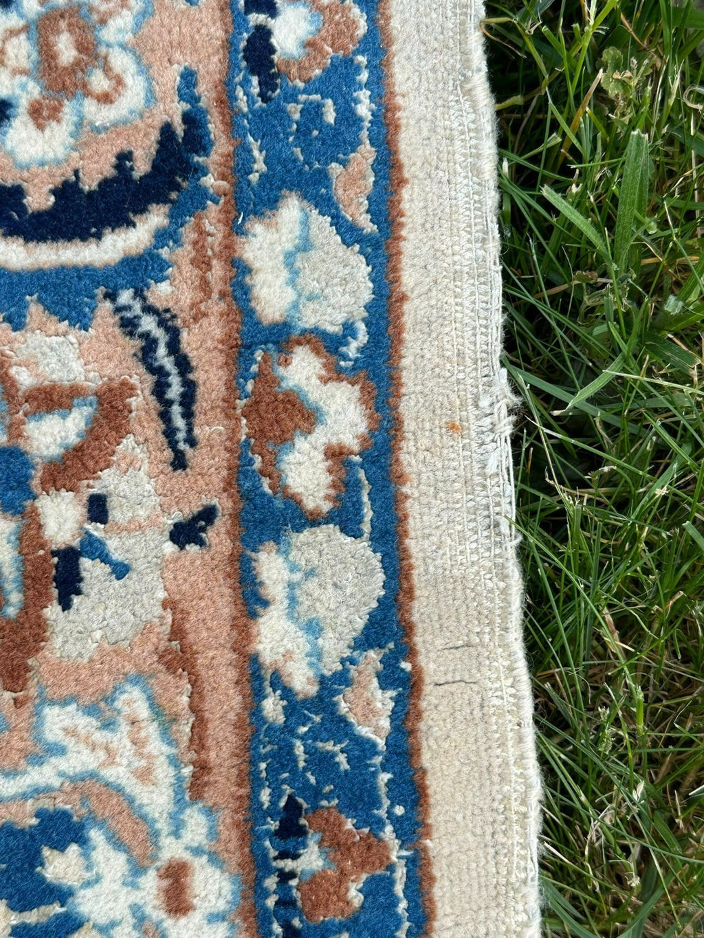 Orientteppich im Stil Nain handgeknüpft Nachtblau Creme 365X257cm Wolle gross