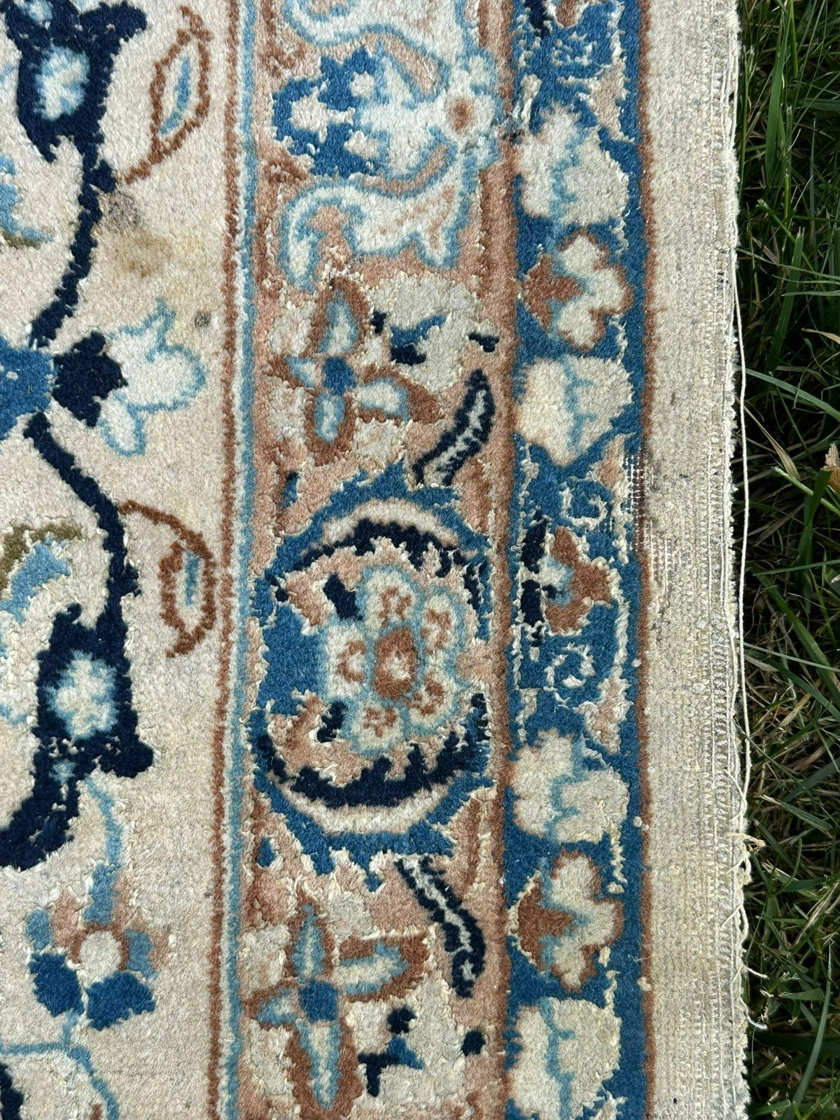 Orientteppich im Stil Nain handgeknüpft Nachtblau Creme 365X257cm Wolle gross