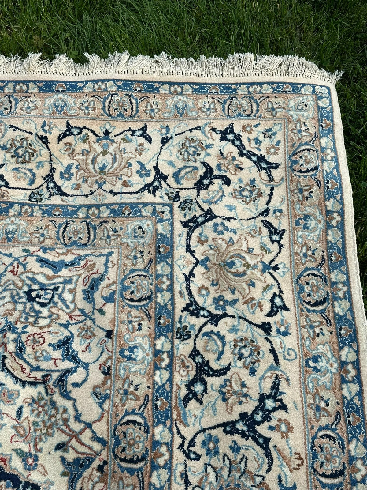 Orientteppich im Stil Nain handgeknüpft Nachtblau Creme 365X257cm Wolle gross