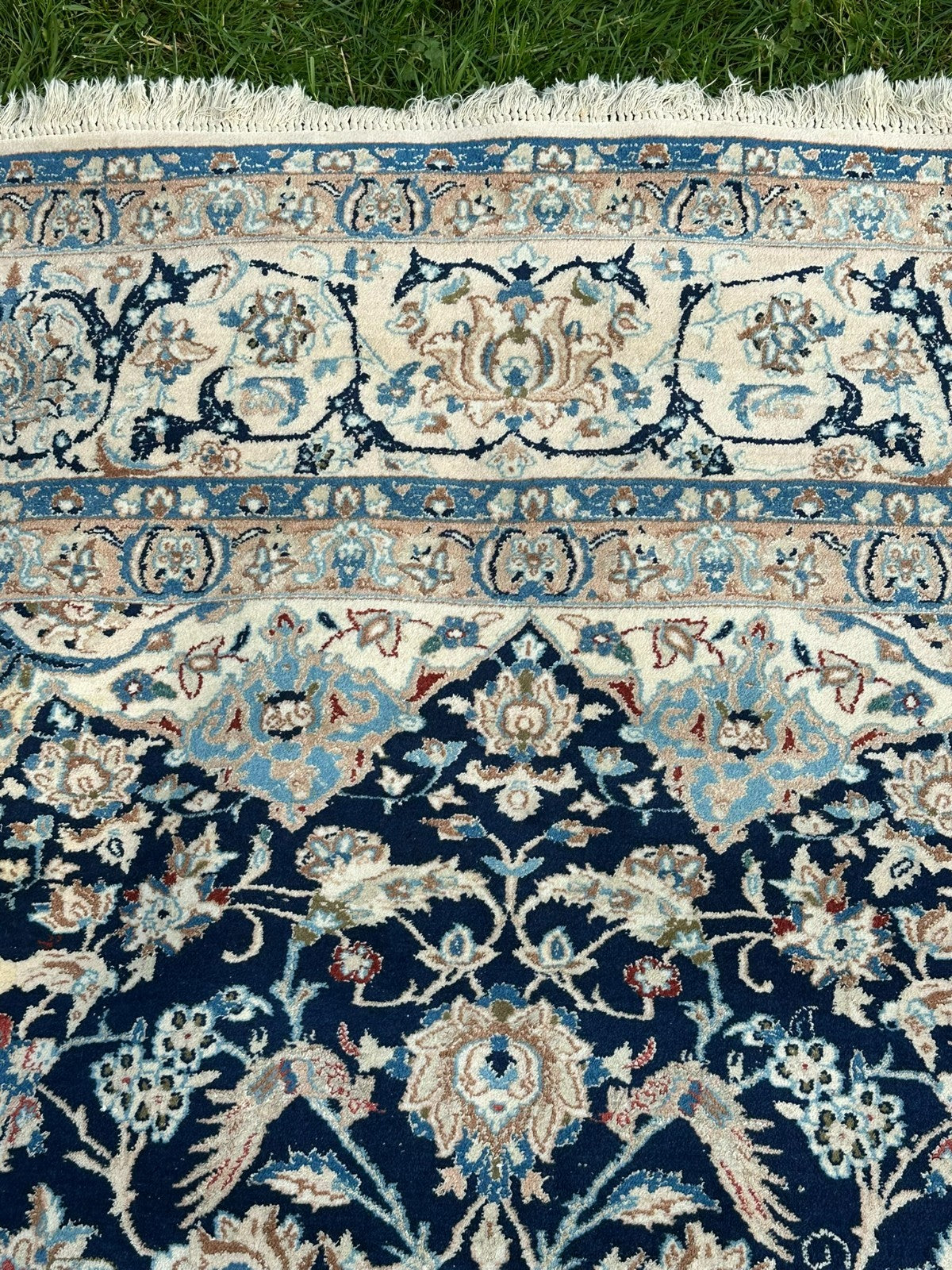 Orientteppich im Stil Nain handgeknüpft Nachtblau Creme 365X257cm Wolle gross