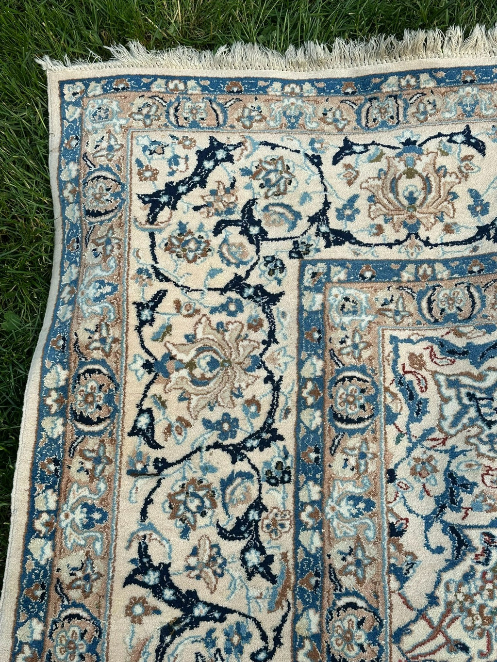 Orientteppich im Stil Nain handgeknüpft Nachtblau Creme 365X257cm Wolle gross