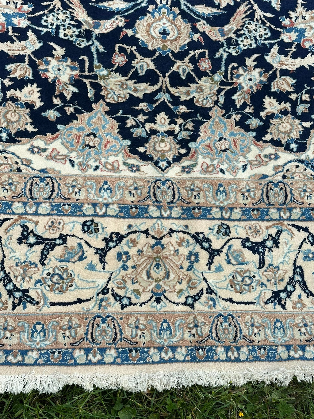 Orientteppich im Stil Nain handgeknüpft Nachtblau Creme 365X257cm Wolle gross