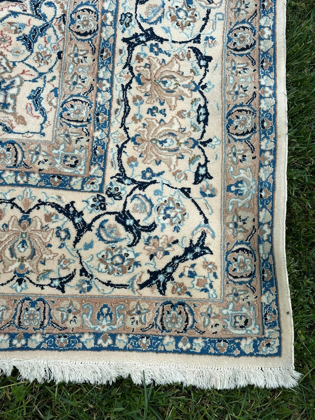 Orientteppich im Stil Nain handgeknüpft Nachtblau Creme 365X257cm Wolle gross
