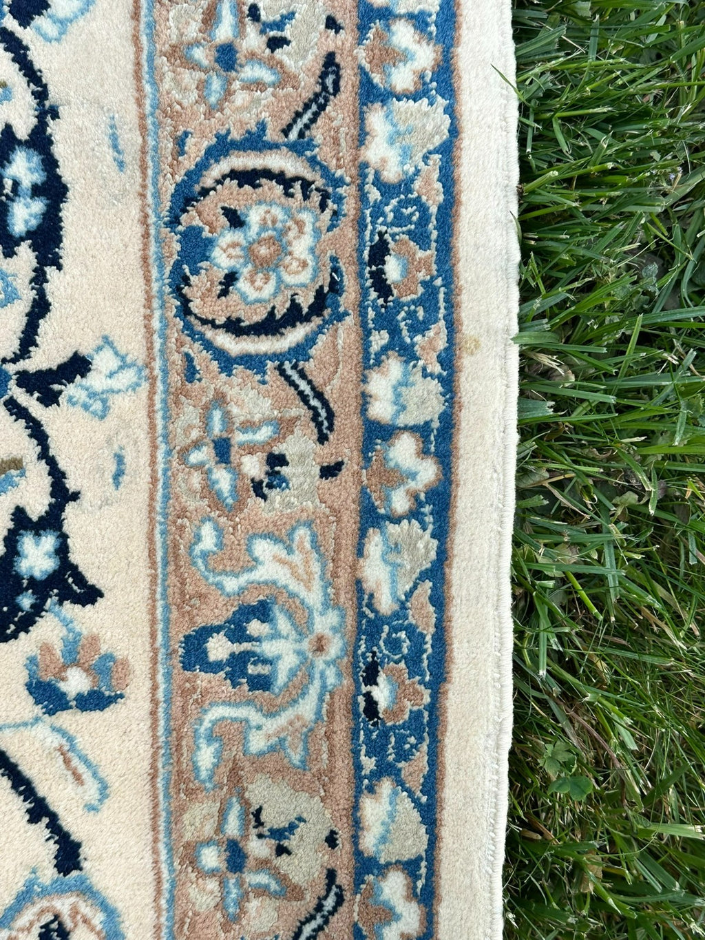 Orientteppich im Stil Nain handgeknüpft Nachtblau Creme 365X257cm Wolle gross