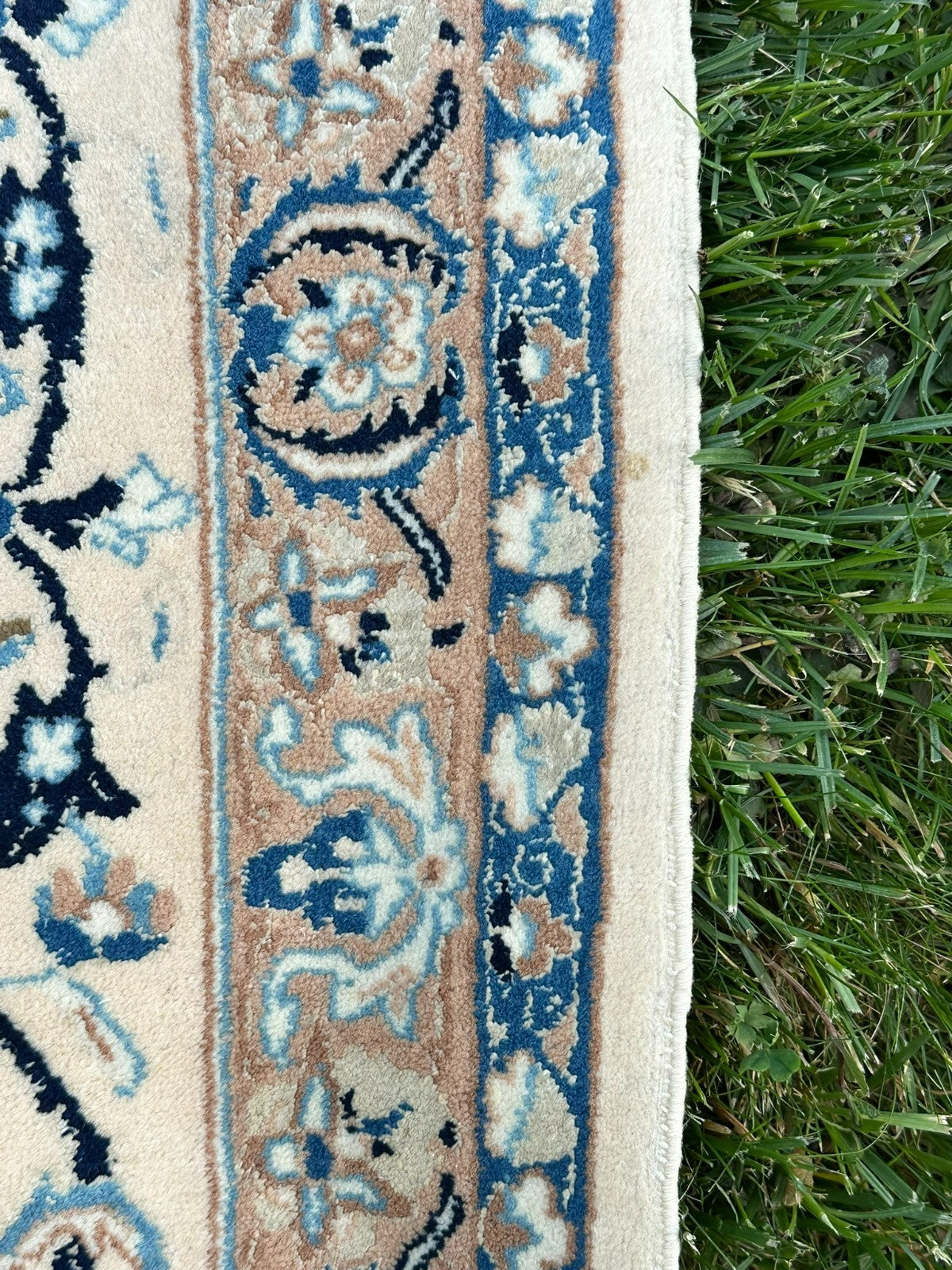 Orientteppich im Stil Nain handgeknüpft Nachtblau Creme 365X257cm Wolle gross