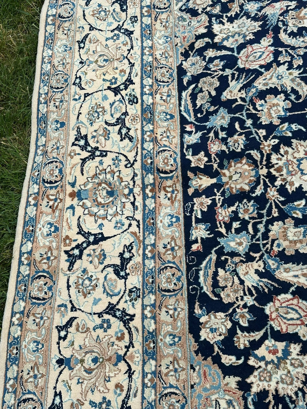 Orientteppich im Stil Nain handgeknüpft Nachtblau Creme 365X257cm Wolle gross