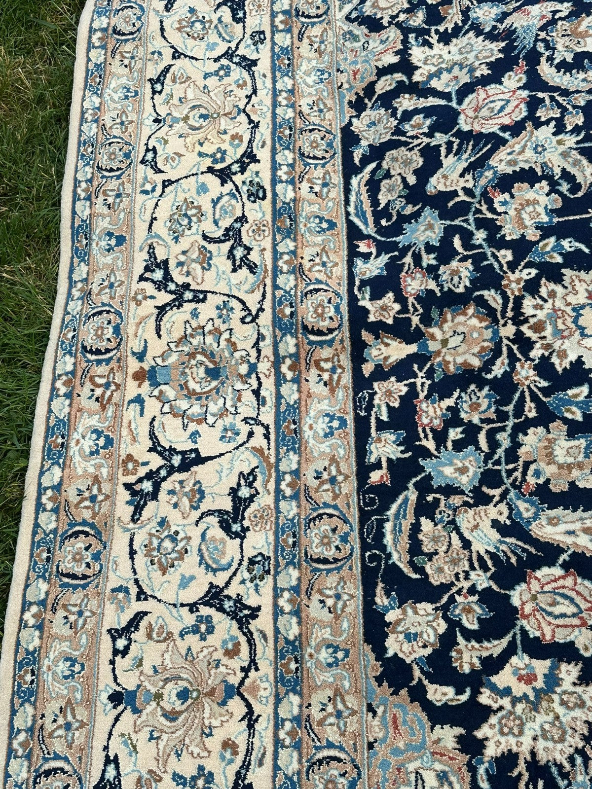 Orientteppich im Stil Nain handgeknüpft Nachtblau Creme 365X257cm Wolle gross