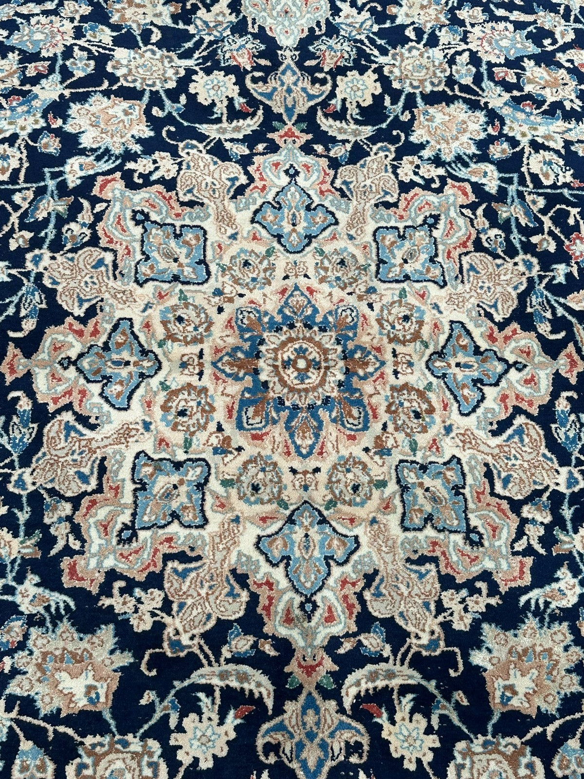 Orientteppich im Stil Nain handgeknüpft Nachtblau Creme 365X257cm Wolle gross