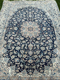 ORIENTTEPPICH IM STIL NAIN HANDGEKNÜPFT NACHTBLAU CREME 365X257cm WOLLE GROSS