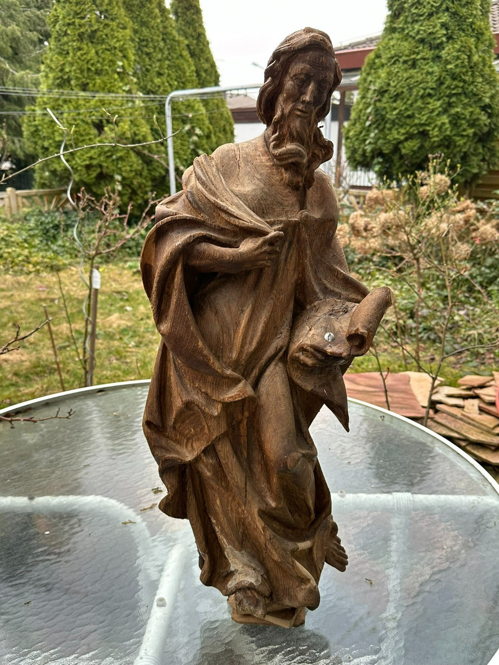 NEO GOTIK HEILIGENFIGUR HEILIGER MIT BUCH EICHE HANDGESCHNITZT 75cm 20 TES