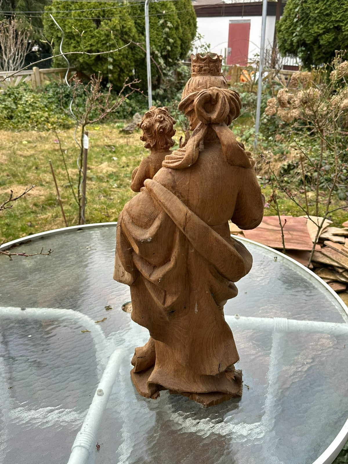 Neo Gotik Heiligenfigur Madonna mit Jesus Kind handgeschnitzt 68cm 20 tes