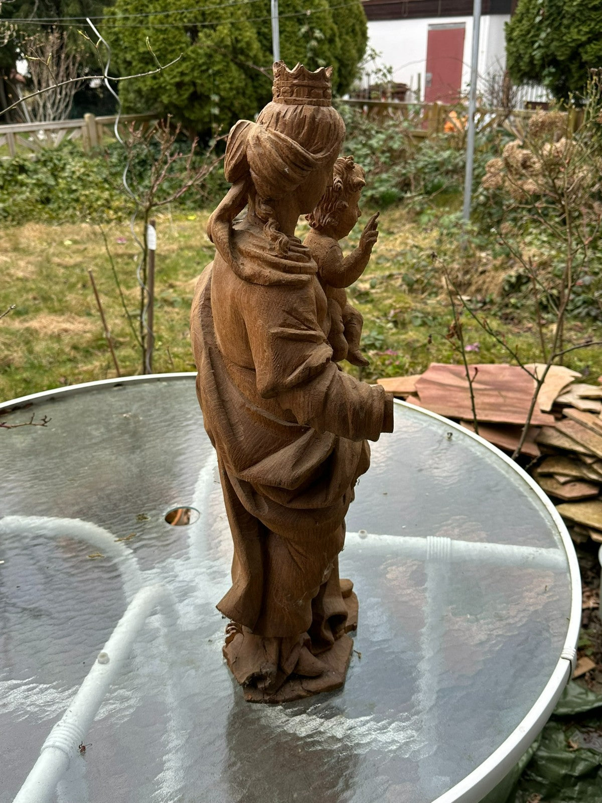 Neo Gotik Heiligenfigur Madonna mit Jesus Kind handgeschnitzt 68cm 20 tes