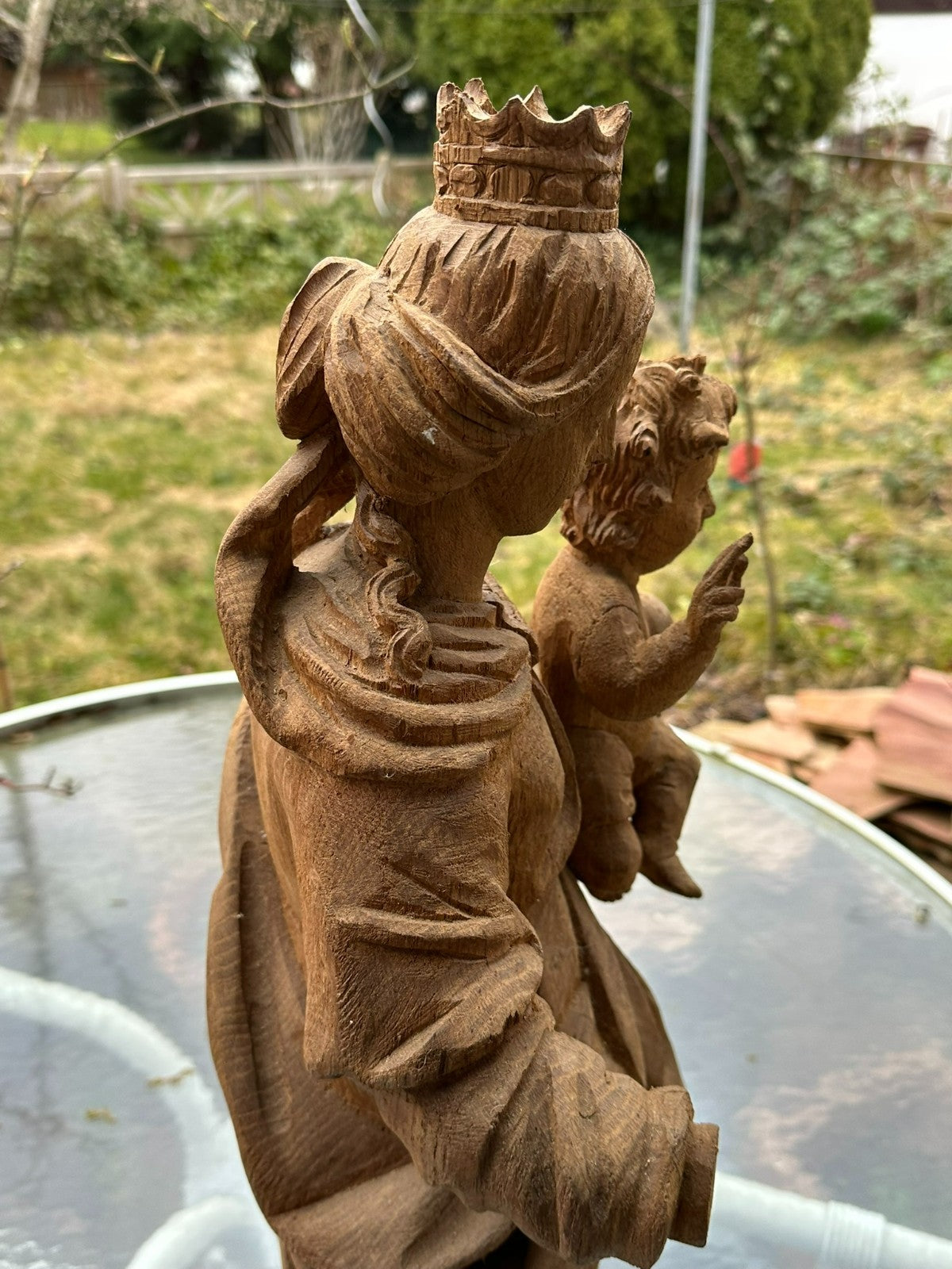 Neo Gotik Heiligenfigur Madonna mit Jesus Kind handgeschnitzt 68cm 20 tes