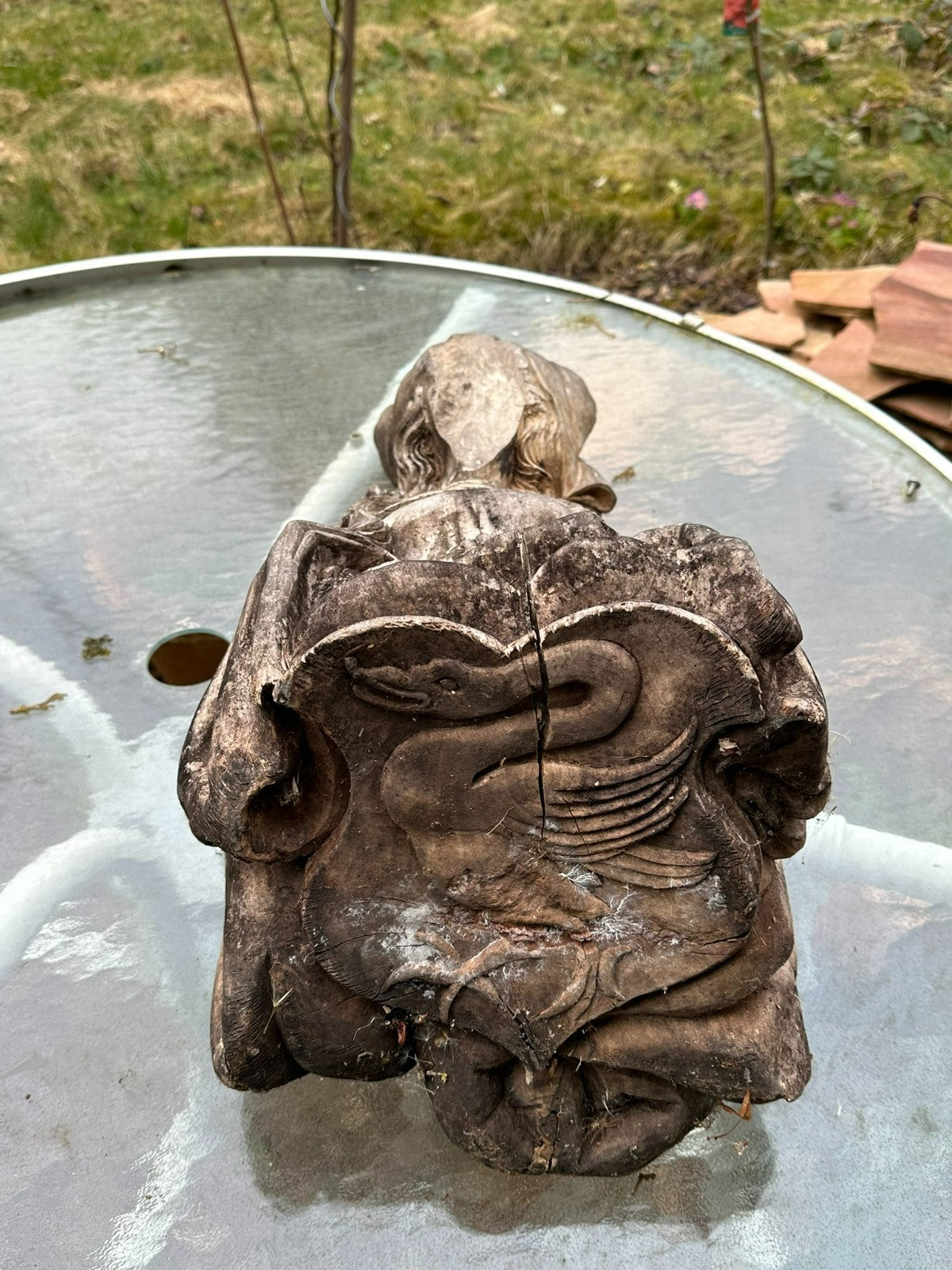 Neo Renaissance Figur Skulptur Weichholz Wappen handgeschnitzt 54cm 20 tes