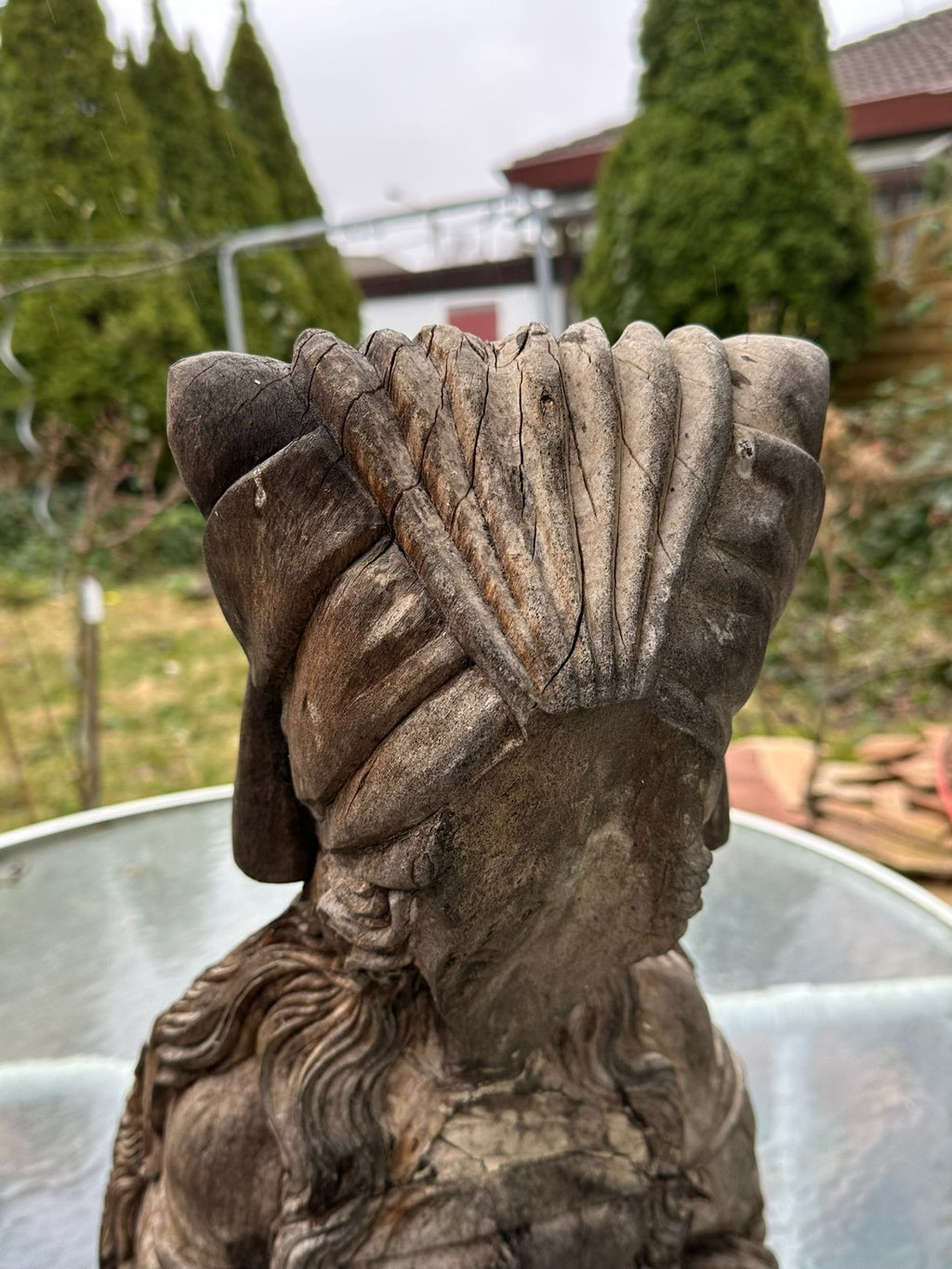 Neo Renaissance Figur Skulptur Weichholz Wappen handgeschnitzt 54cm 20 tes