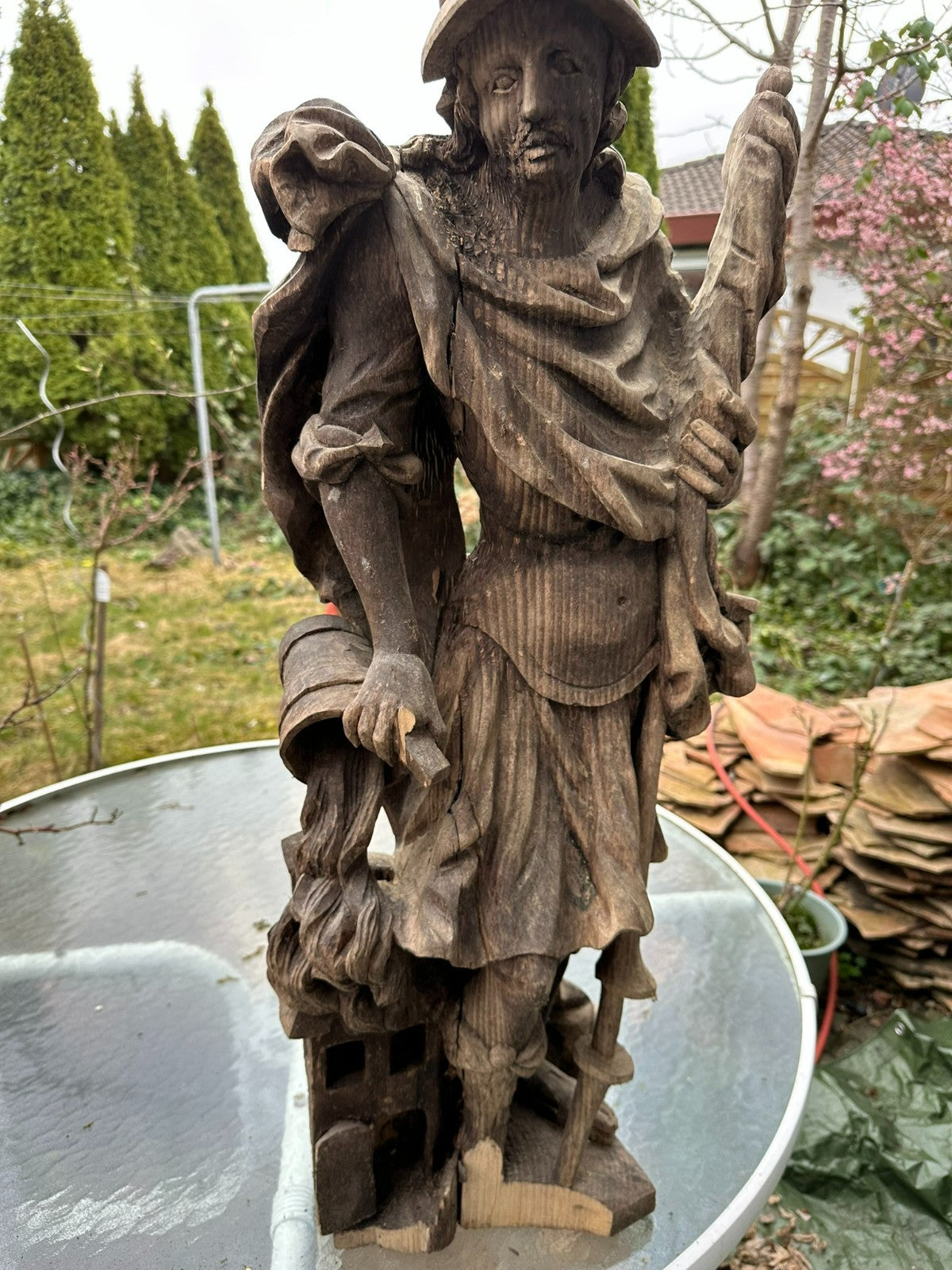 Neo Barock Heiligenfigur Heiliger Florian handgeschnitzt 96cm 20 tes