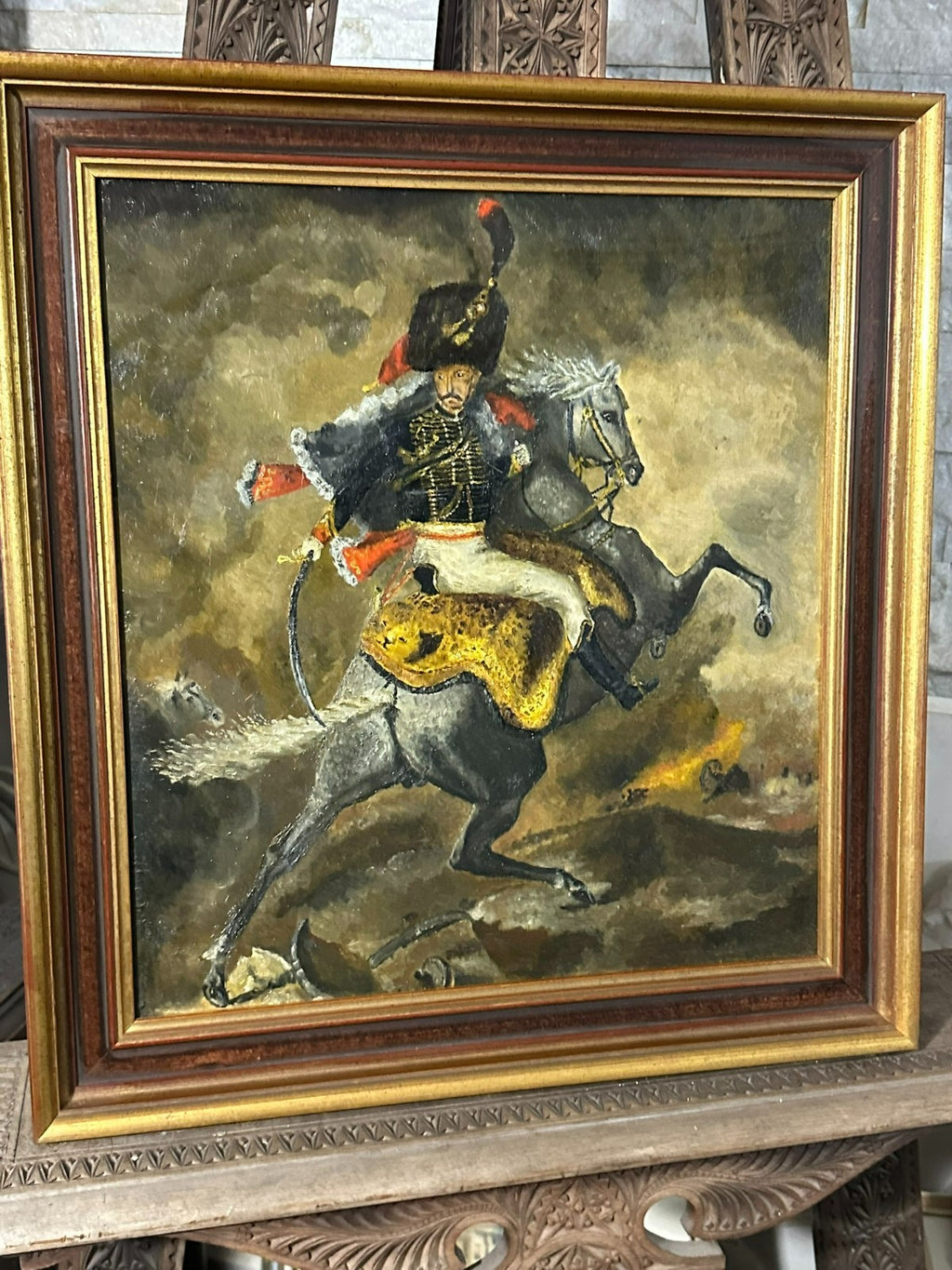 Ölgemälde Reiter Soldat auf Pferd