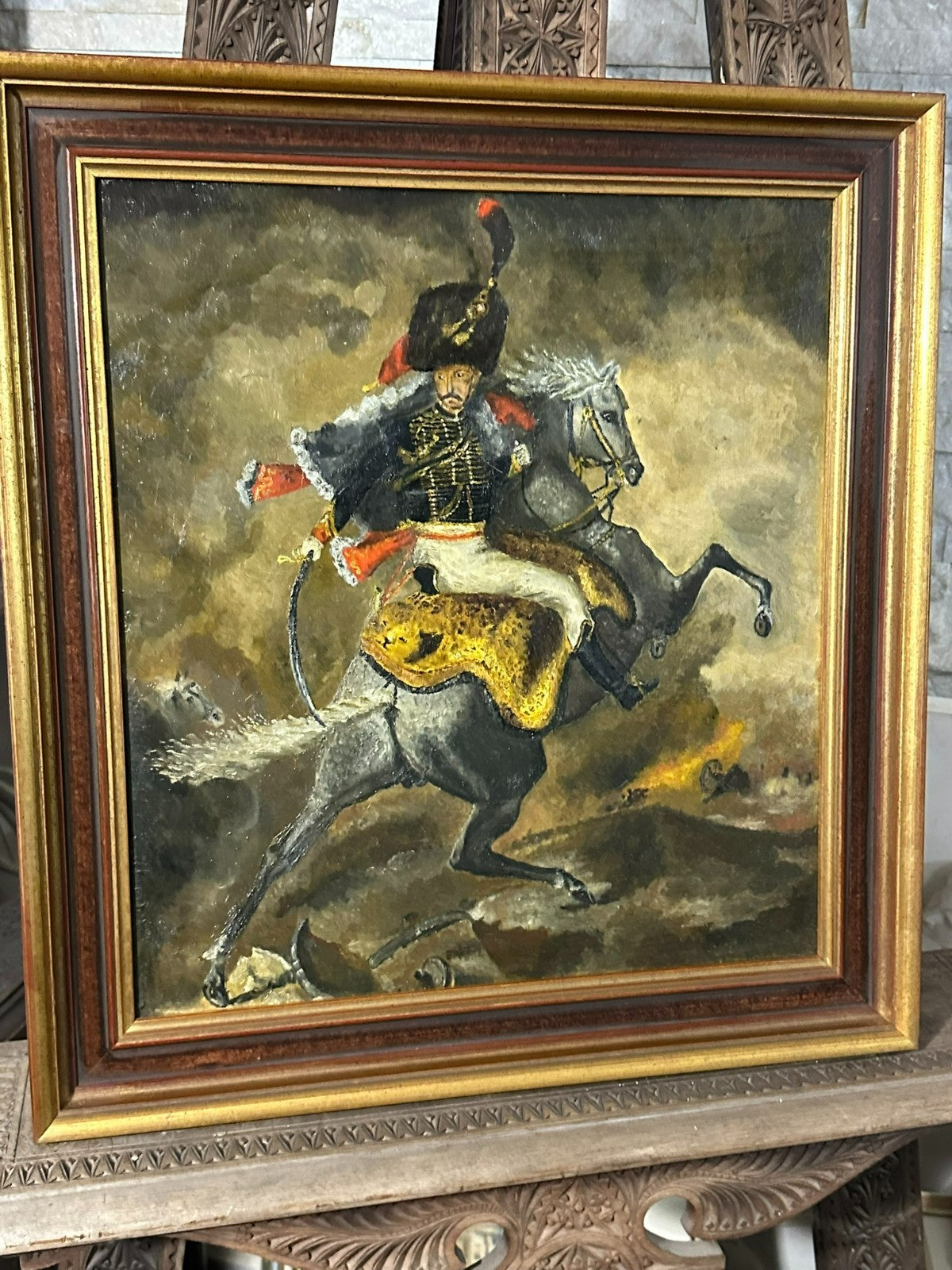 Ölgemälde Reiter Soldat auf Pferd