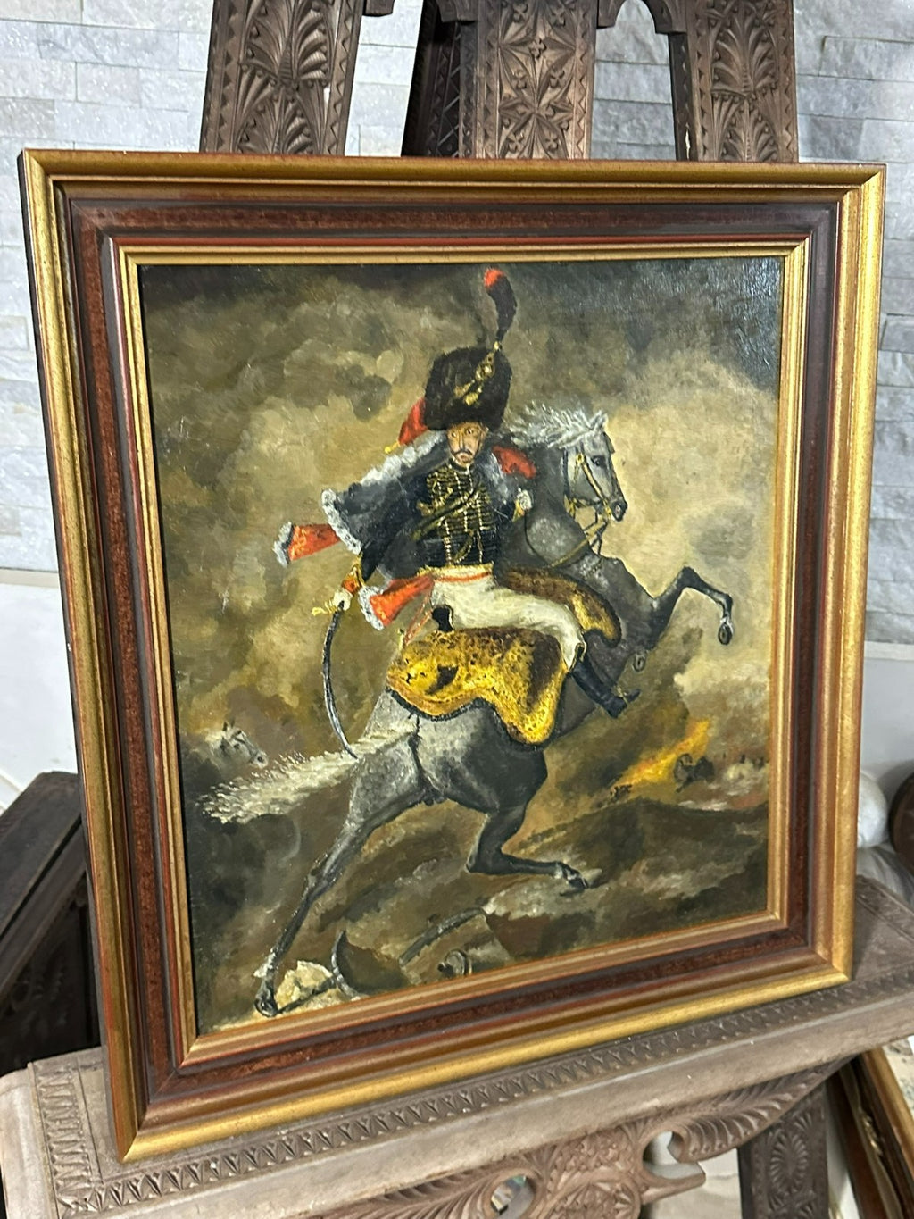 Ölgemälde Reiter Soldat auf Pferd