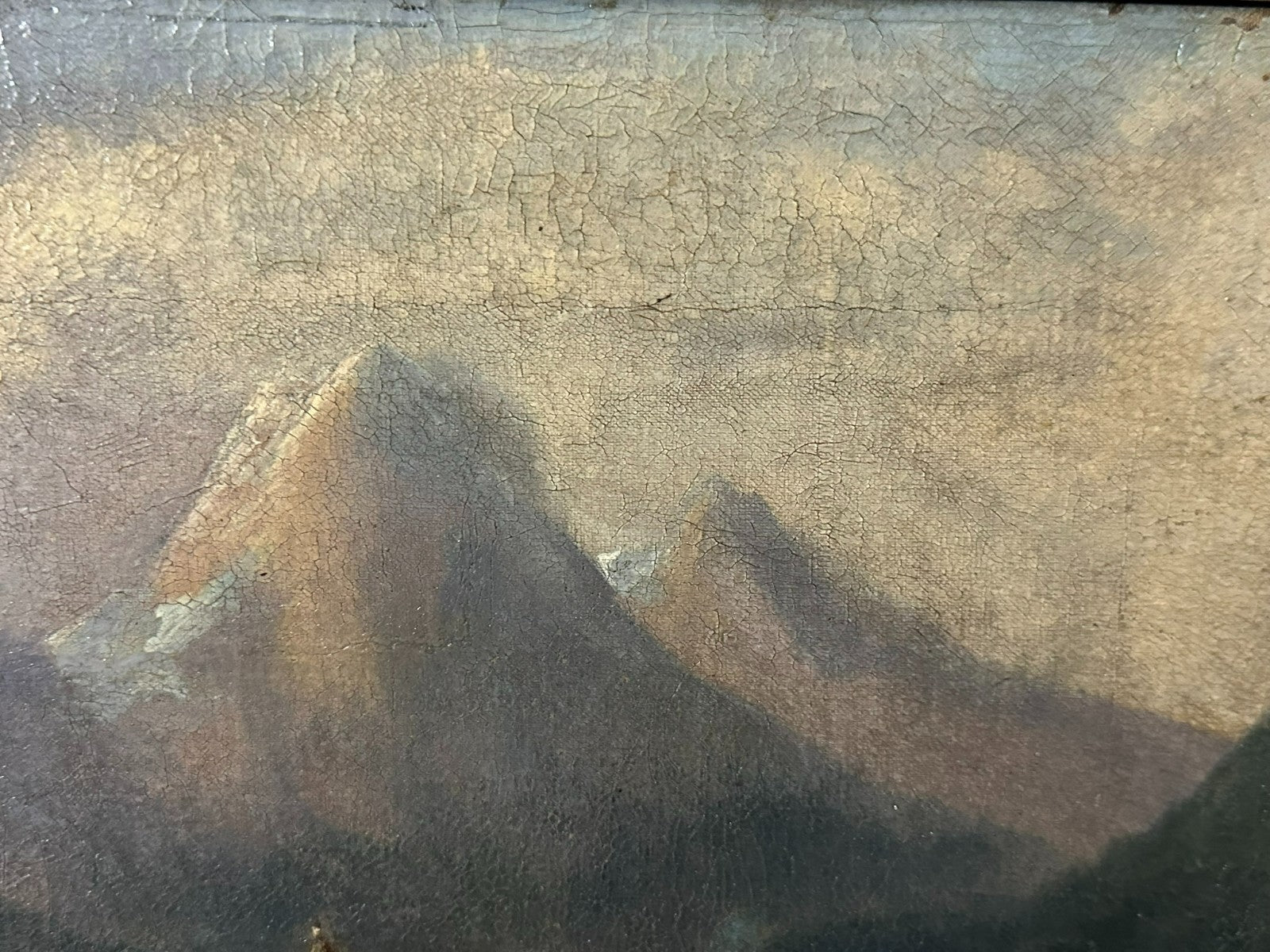 Antikes Ölgemälde Personen vor Bauernhof Alpen Panorama signiert Doll