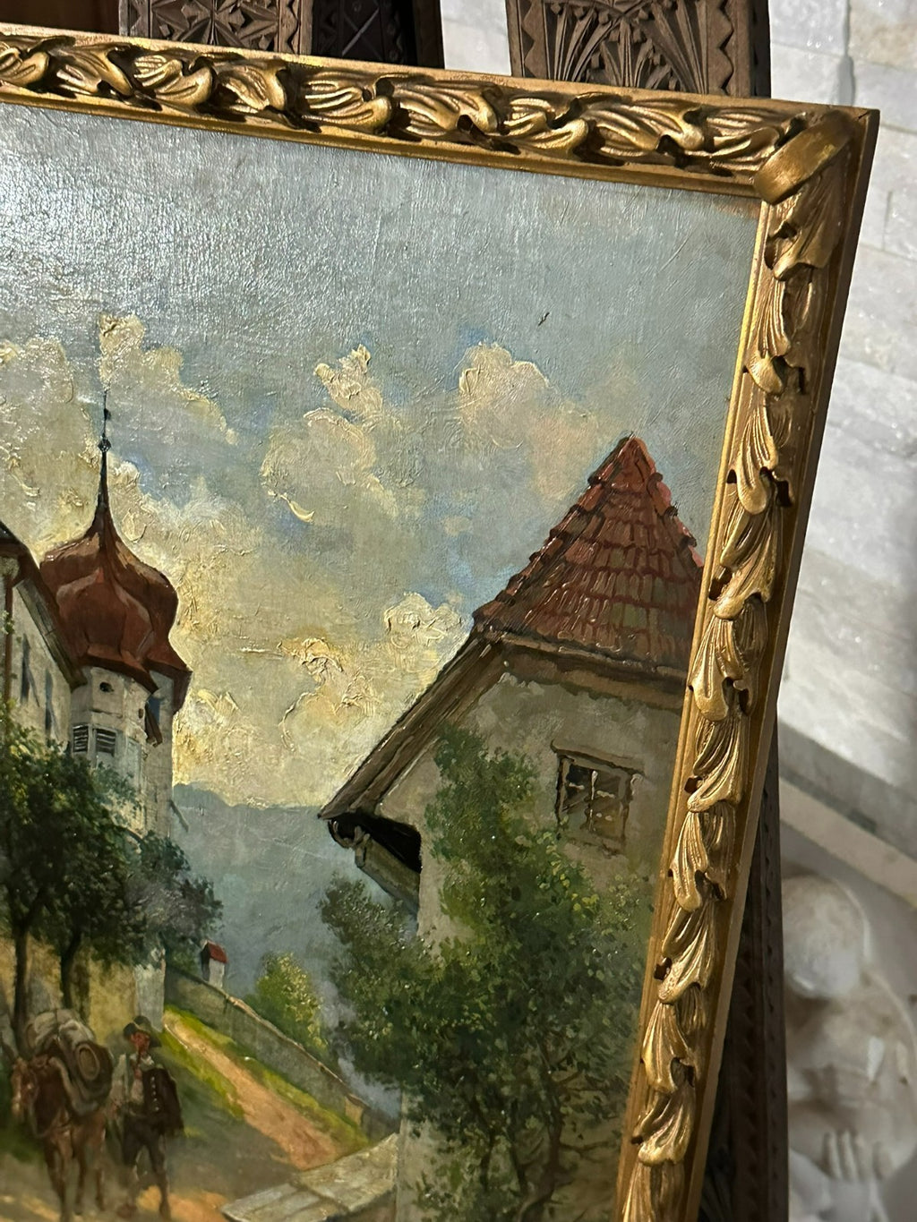 Altes Ölgemälde Mann mit Pferd auf dem Weg signiert Fritz Neumann