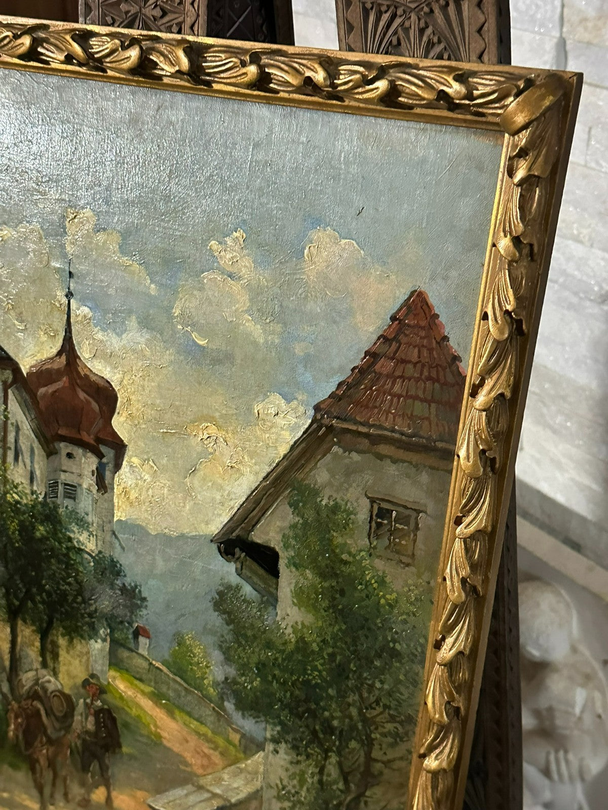 Altes Ölgemälde Mann mit Pferd auf dem Weg signiert Fritz Neumann