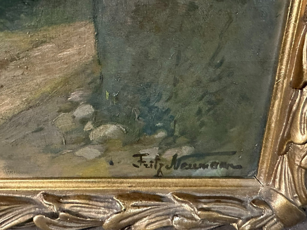 Altes Ölgemälde Mann mit Pferd auf dem Weg signiert Fritz Neumann