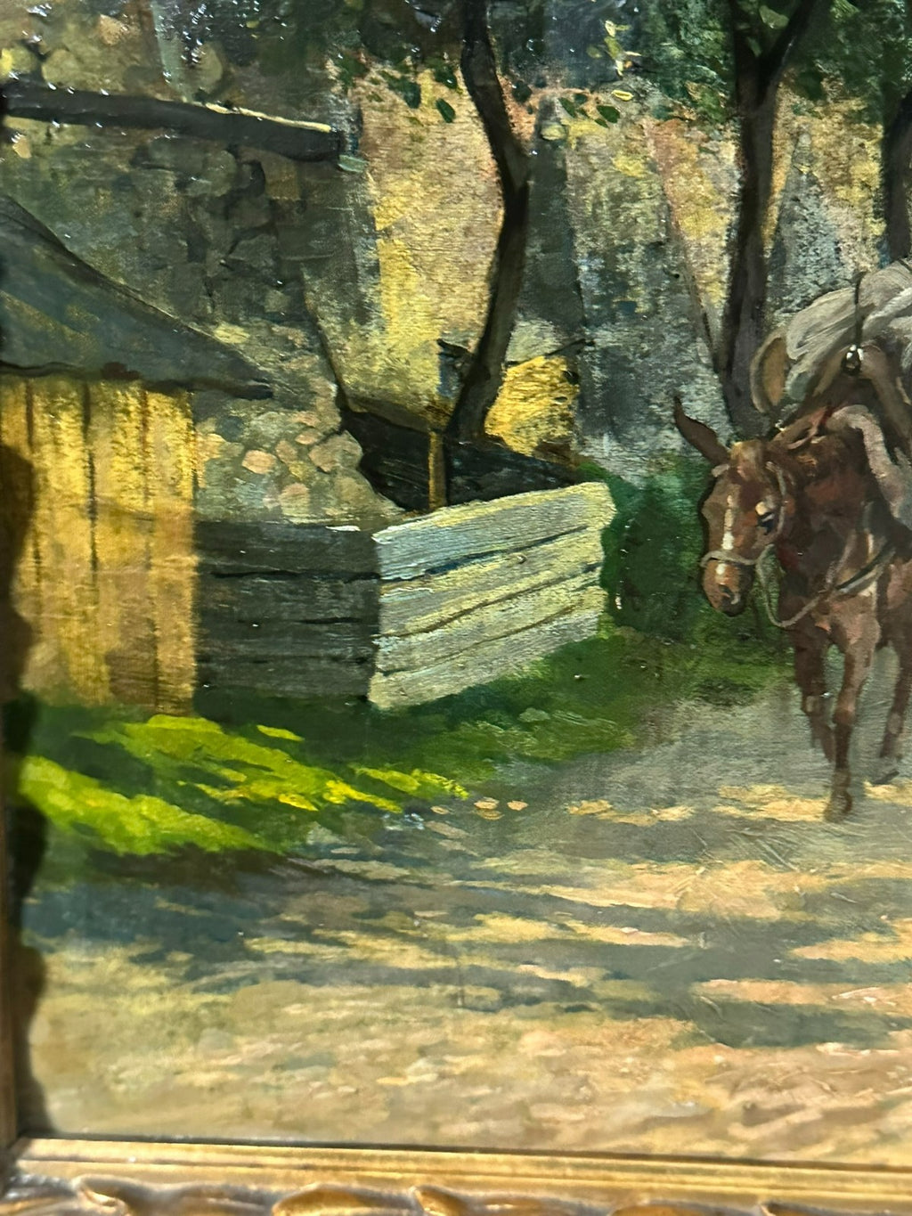 Altes Ölgemälde Mann mit Pferd auf dem Weg signiert Fritz Neumann