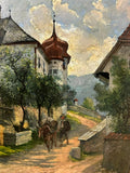 ALTES ÖLGEMÄLDE MANN MIT PFERD AUF DEM WEG SIGNIERT FRITZ NEUMANN