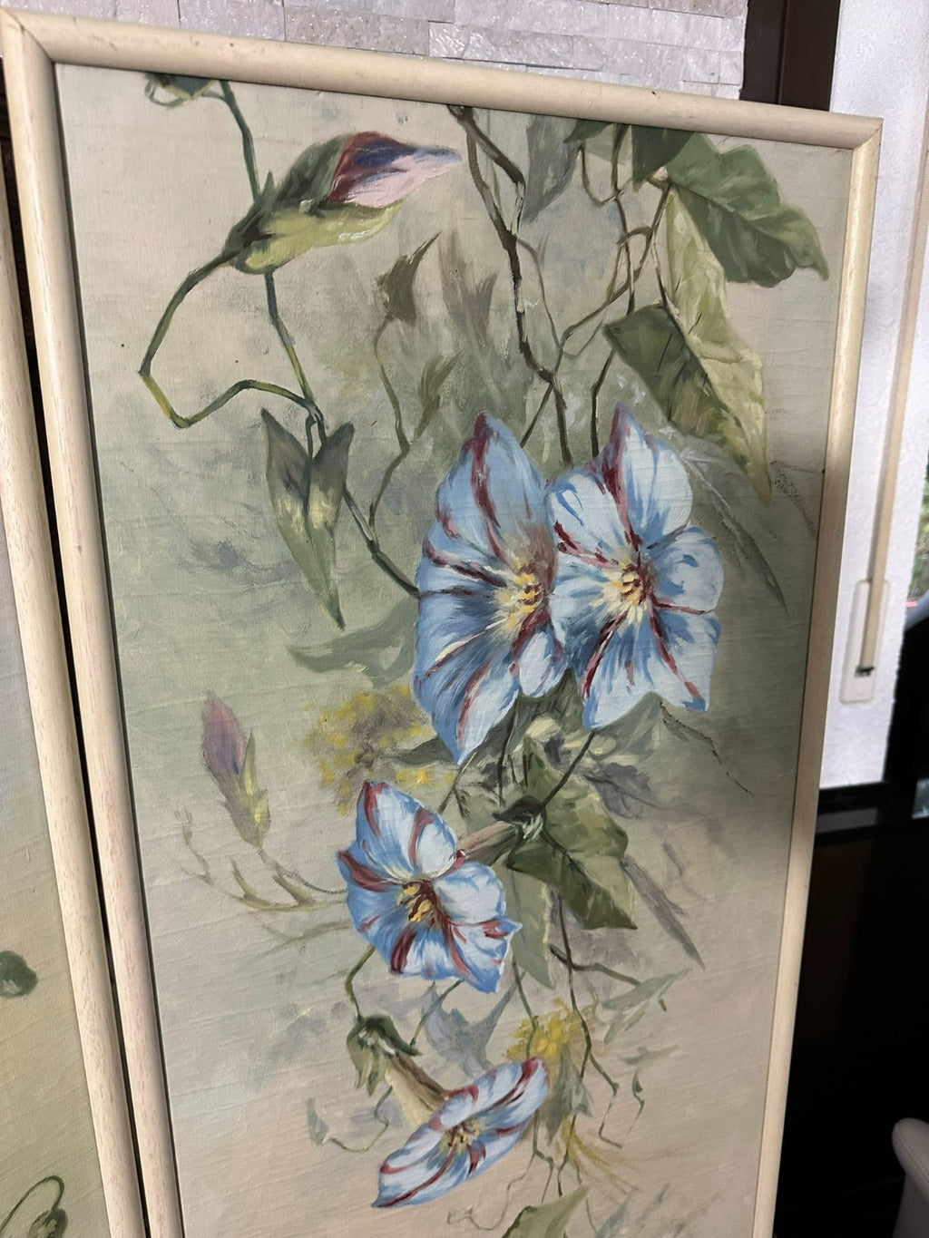 45x170cm Paar sehr grosse Gemälde Blumen Stillleben Ölgemälde